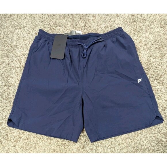 NEW Fabletics The 7” Swim Trunk Mens Large Shorts Navy Blue Pocket Lined Liner - Picture 1 of 6